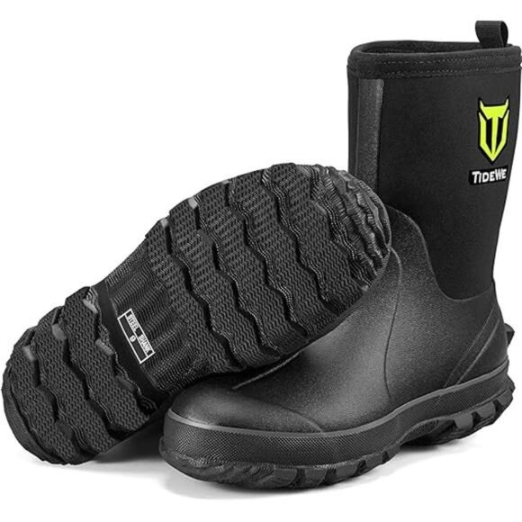 Rubber Boots for Men, 5.5mm Neoprene Insulated Rain Boots with Steel Shank